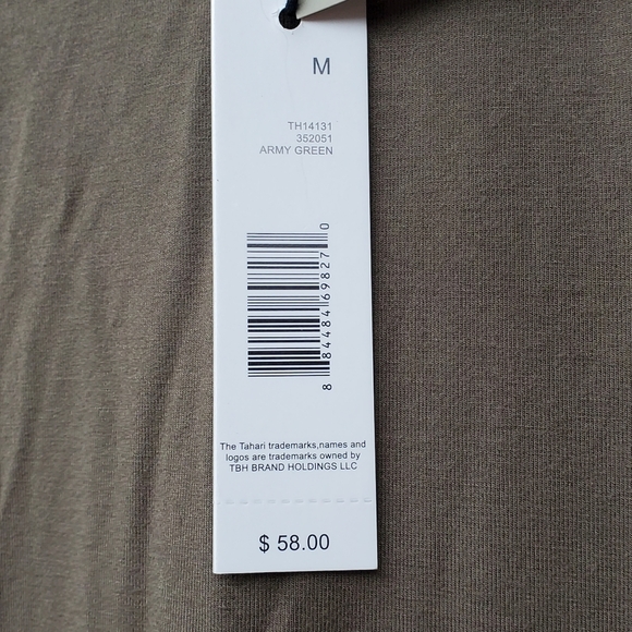 T Tahari Army Green Short Puff Sleeve Stretch Knit Shirt Top medium NWT - Picture 4 of 9